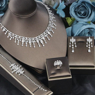 Bridal Zircon 3A Necklace Earrings Four-Piece Jewelry Set