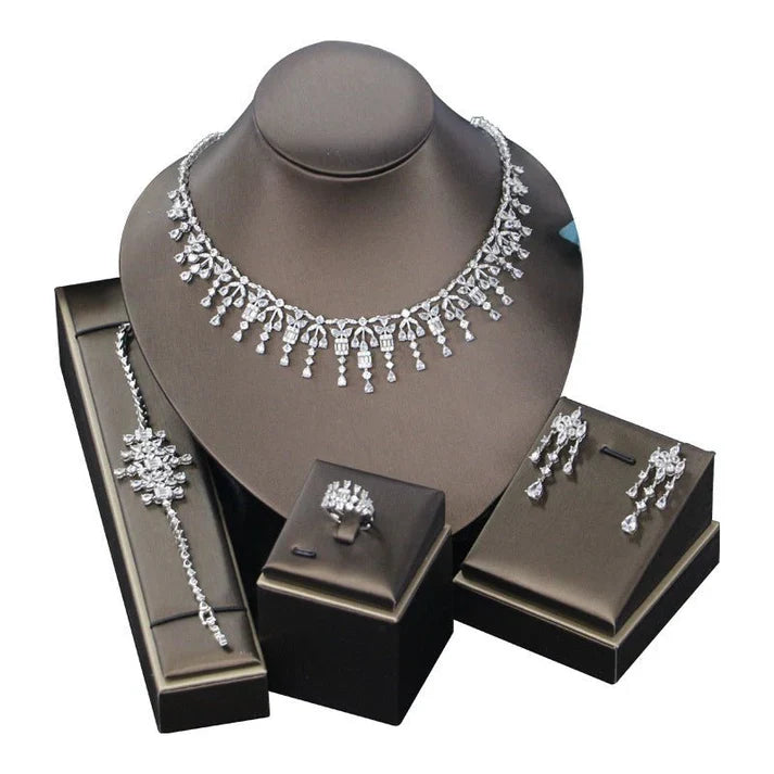 Bridal Zircon 3A Necklace Earrings Four-Piece Jewelry Set