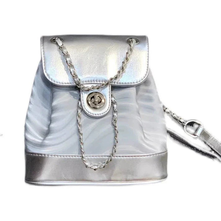Chain Backpack Women's Water Ripple Fashion Travel Backpack Women Bag