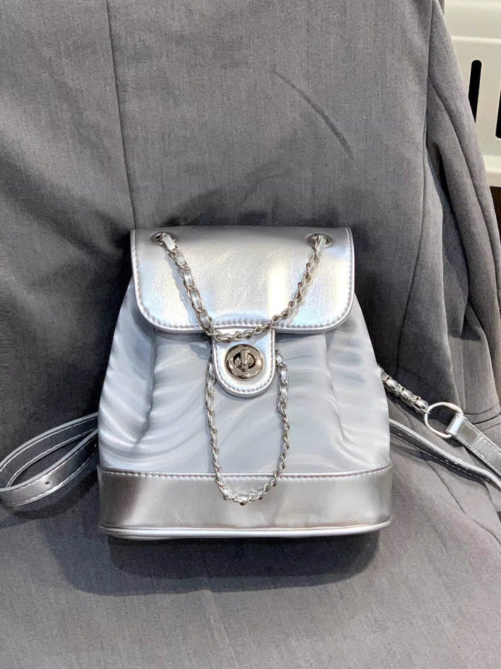 Chain Backpack Women's Water Ripple Fashion Travel Backpack Women Bag