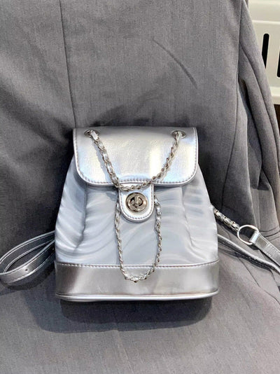 Chain Backpack Women's Water Ripple Fashion Travel Backpack Women Bag