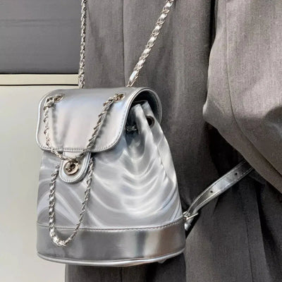 Chain Backpack Women's Water Ripple Fashion Travel Backpack Women Bag