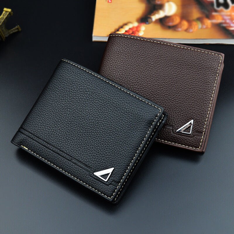 Men's Short Soft Leather Lychee Pattern Multiple Card Slots Men Wallet