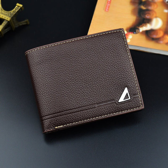 Men's Short Soft Leather Lychee Pattern Multiple Card Slots Men Wallet