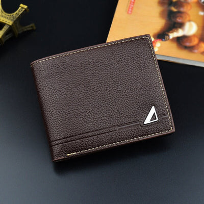 Men's Short Soft Leather Lychee Pattern Multiple Card Slots Men Wallet
