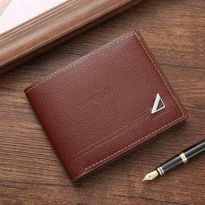 Men's Short Soft Leather Lychee Pattern Multiple Card Slots Men Wallet
