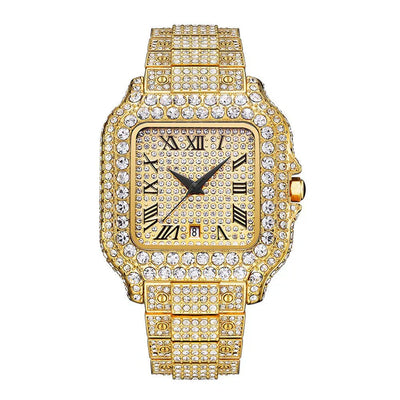 Straight European Hip Hop Diamond Quartz Wrist Men Watch