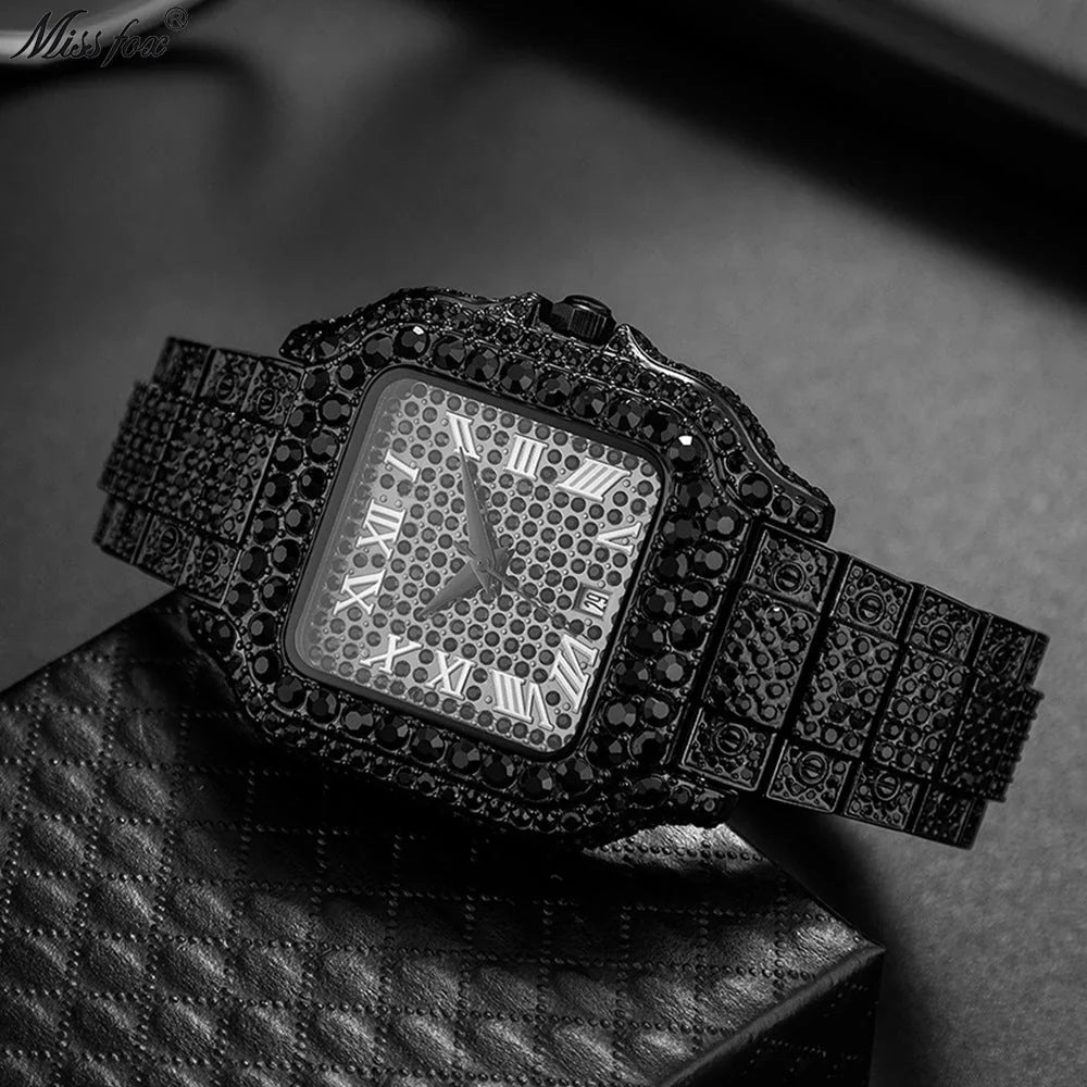 Straight European Hip Hop Diamond Quartz Wrist Men Watch