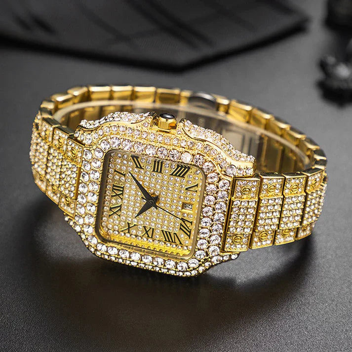 Straight European Hip Hop Diamond Quartz Wrist Men Watch