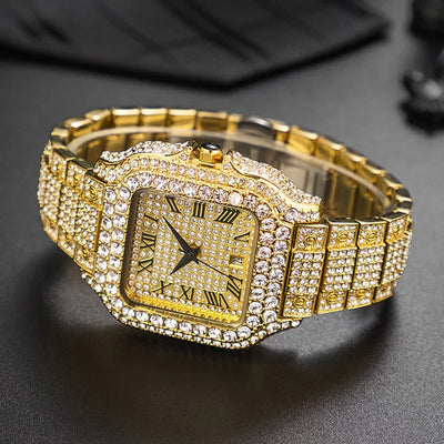 Straight European Hip Hop Diamond Quartz Wrist Men Watch