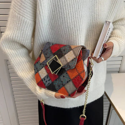 Stylish Textured Stitching Chain Small Square Women Bag