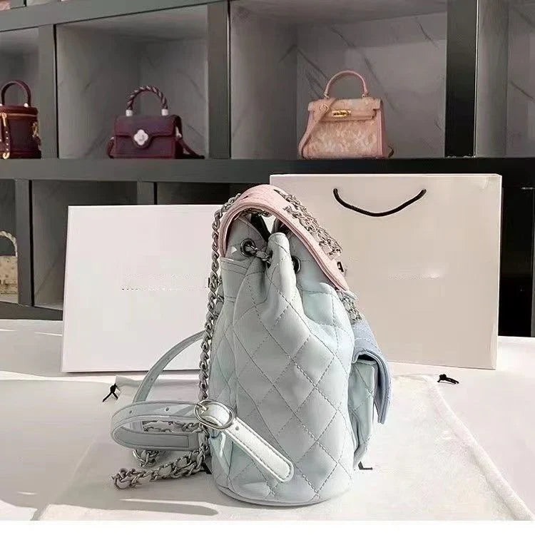 Women's High-end Diamond Grid Contrasting Chain Backpack Women Bag