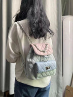 Women's High-end Diamond Grid Contrasting Chain Backpack Women Bag