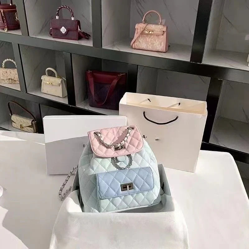 Women's High-end Diamond Grid Contrasting Chain Backpack Women Bag