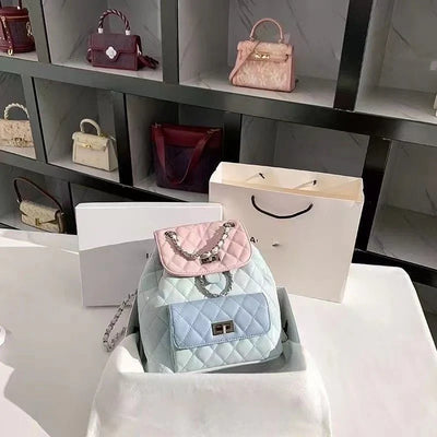 Women's High-end Diamond Grid Contrasting Chain Backpack Women Bag
